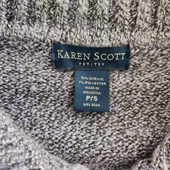 Karen Scott Women's Petite S Purple/Blue Heathered Sweater 4 Buttons Wide Collar - Picture 8 of 9